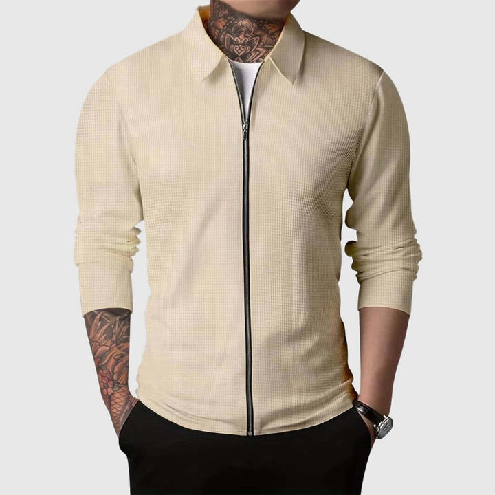 Archie | Men's Waffle Knit Full-Zip Bomber Jacket Collared