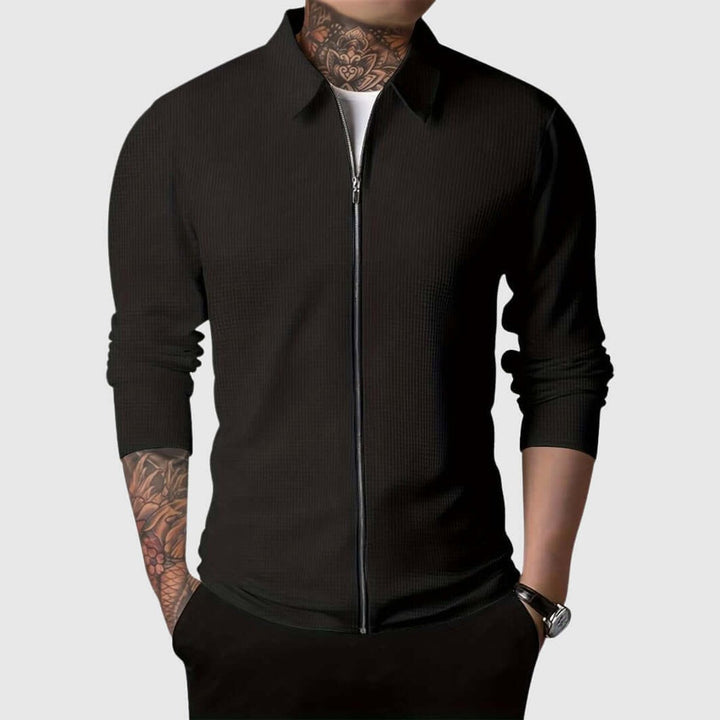 Archie | Men's Waffle Knit Full-Zip Bomber Jacket Collared