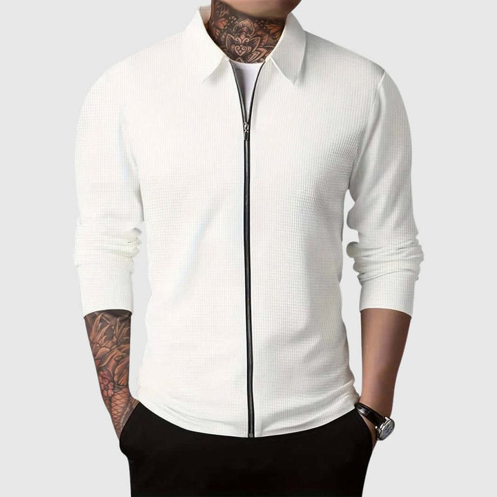 Archie | Men's Waffle Knit Full-Zip Bomber Jacket Collared