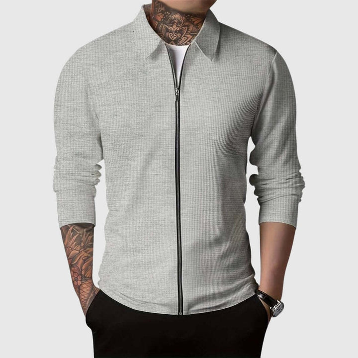Archie | Men's Waffle Knit Full-Zip Bomber Jacket Collared