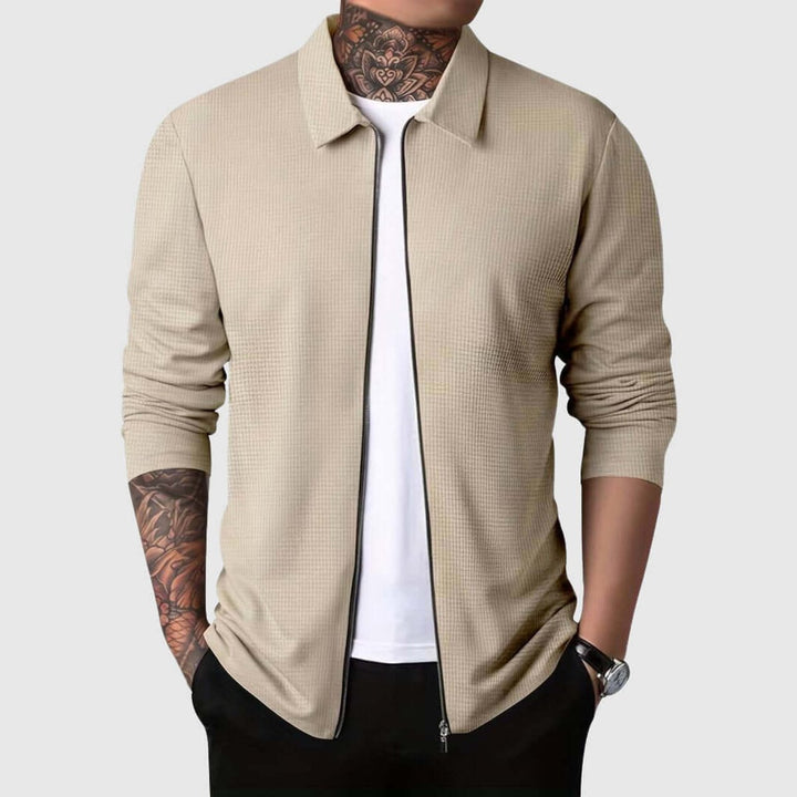 Archie | Men's Waffle Knit Full-Zip Bomber Jacket Collared