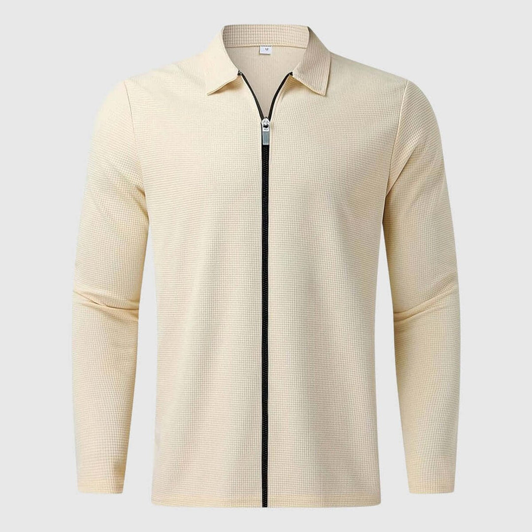 Archie | Men's Waffle Knit Full-Zip Bomber Jacket Collared