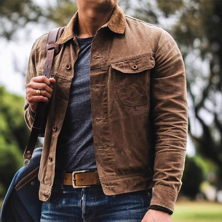 Edward | Men's Waxed Cotton Jacket Corduroy Collar Button-Front