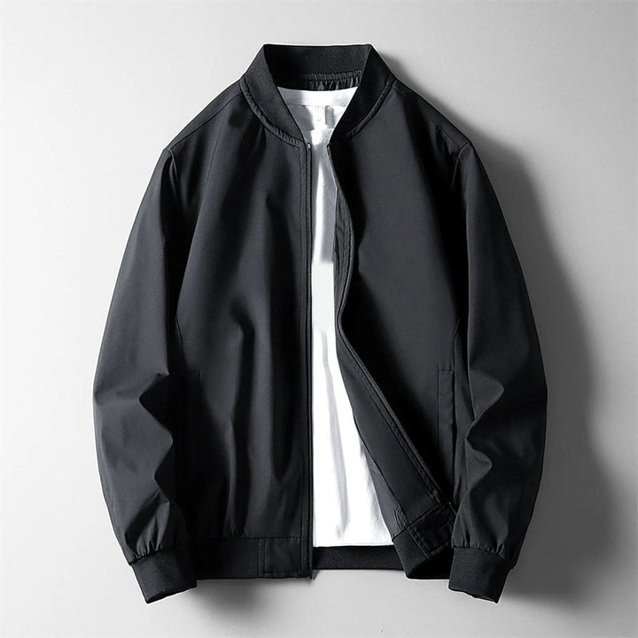 Theo | Mens Wind-Resistant Softshell Bomber Jacket Ribbed Trim