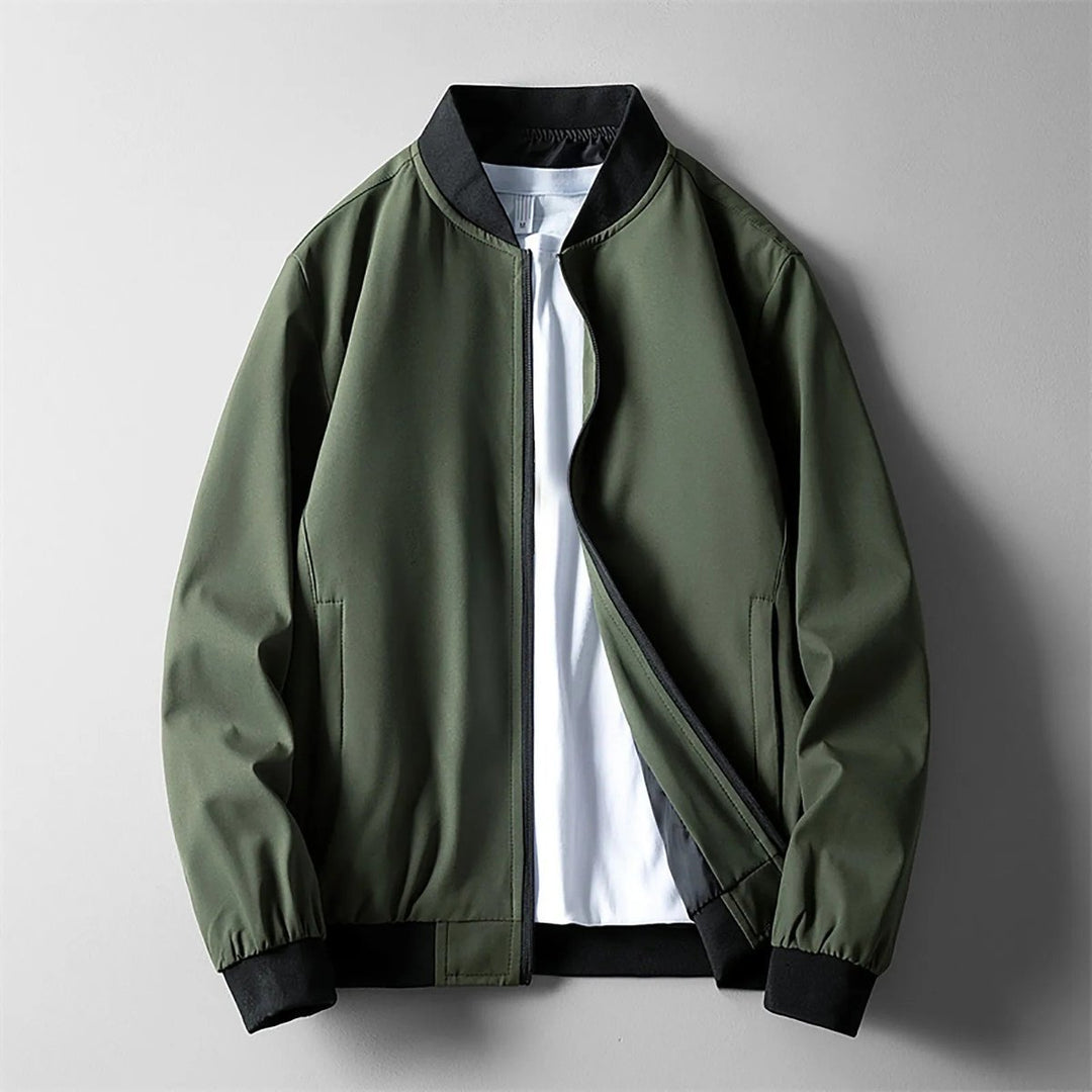 Theo | Mens Wind-Resistant Softshell Bomber Jacket Ribbed Trim