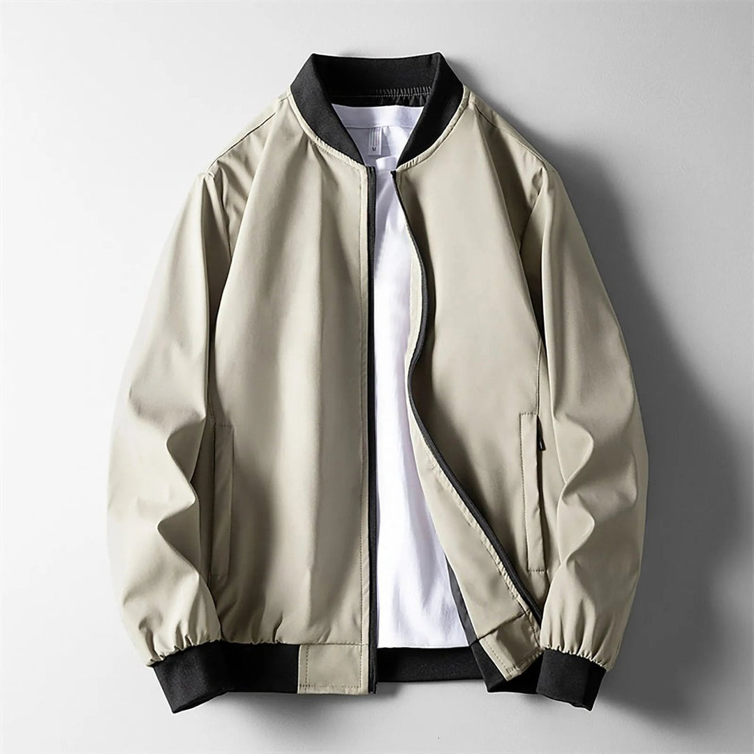 Theo | Mens Wind-Resistant Softshell Bomber Jacket Ribbed Trim