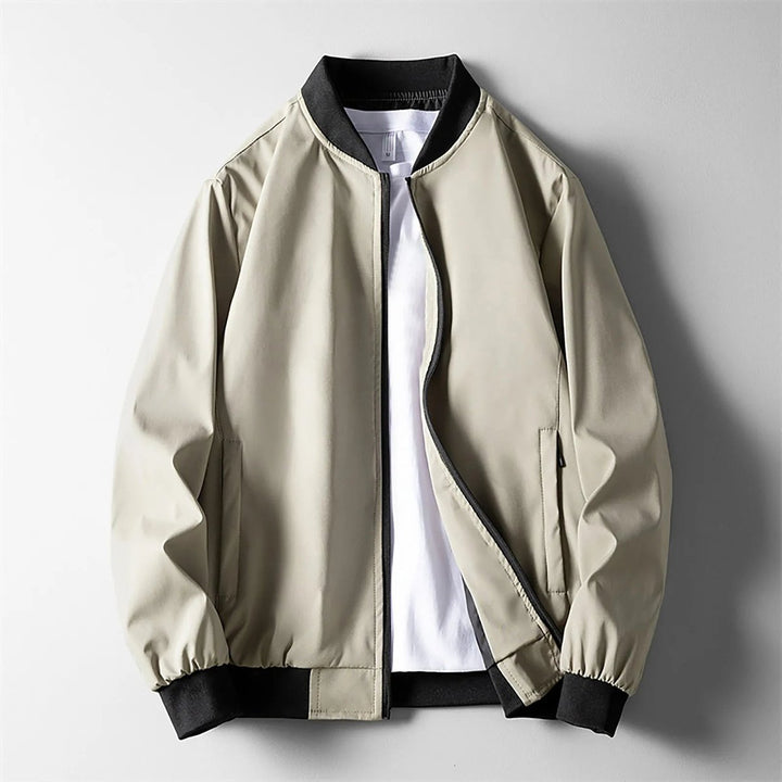 Theo | Mens Wind-Resistant Softshell Bomber Jacket Ribbed Trim