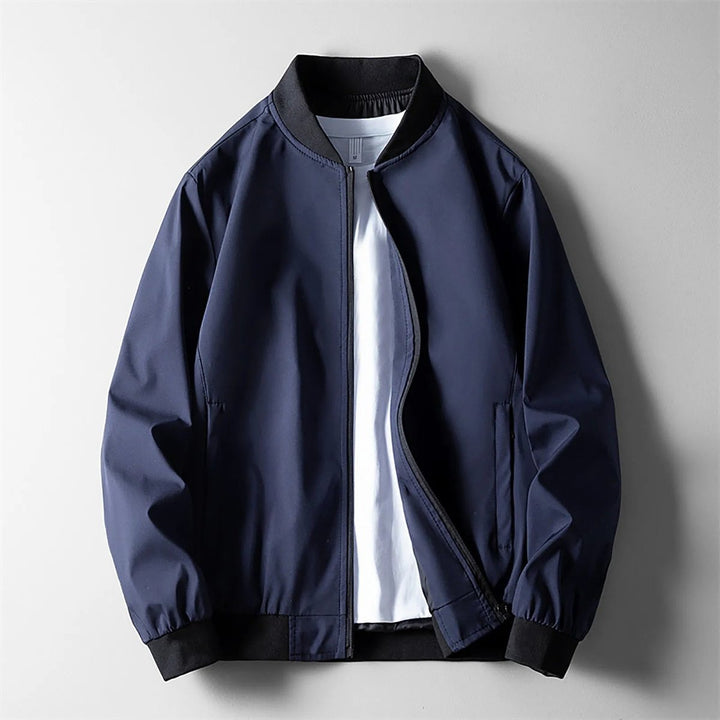 Theo | Mens Wind-Resistant Softshell Bomber Jacket Ribbed Trim
