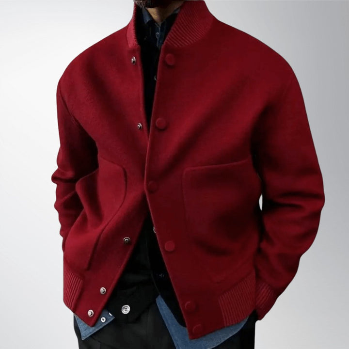 Alfie | Men's Wool Bomber Jacket Stand-Collar Button-Front Coat