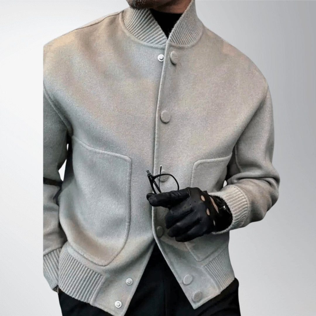 Alfie | Men's Wool Bomber Jacket Stand-Collar Button-Front Coat