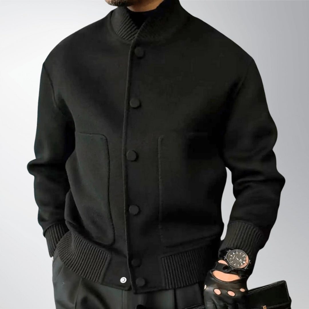 Alfie | Men's Wool Bomber Jacket Stand-Collar Button-Front Coat