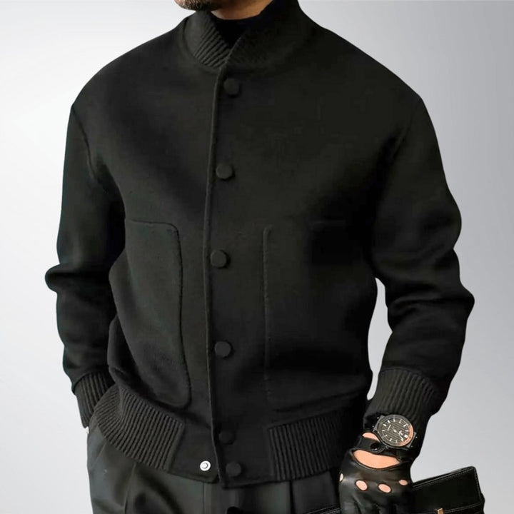 Alfie | Men's Wool Bomber Jacket Stand-Collar Button-Front Coat