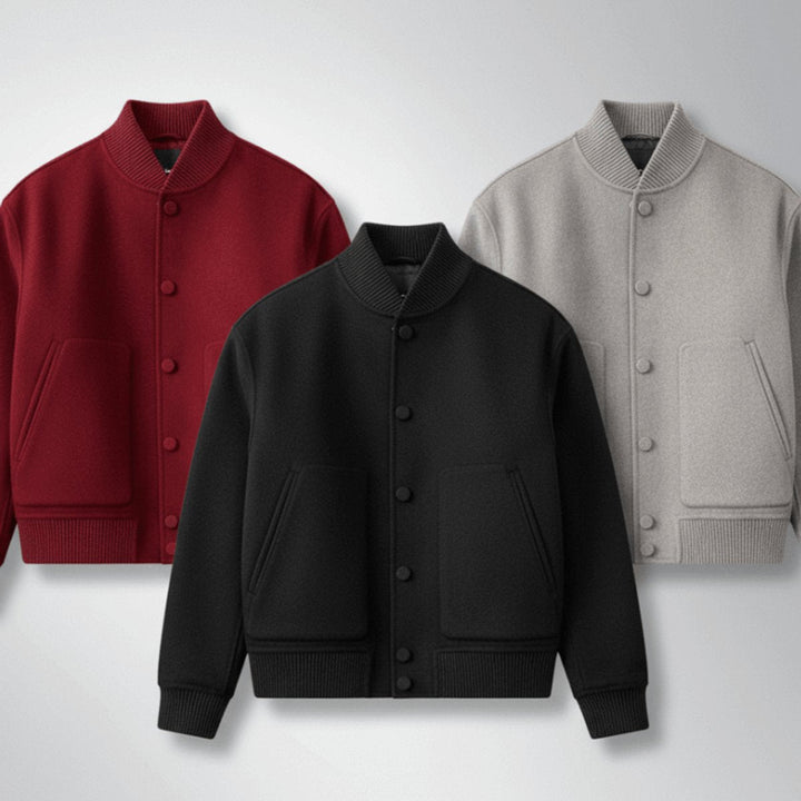 Alfie | Men's Wool Bomber Jacket Stand-Collar Button-Front Coat