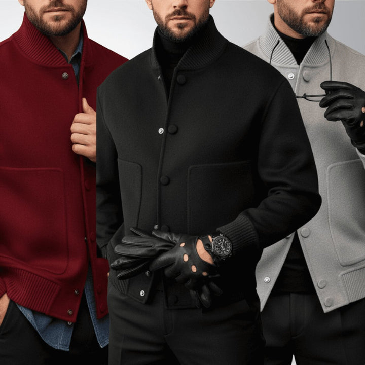 Alfie | Men's Wool Bomber Jacket Stand-Collar Button-Front Coat
