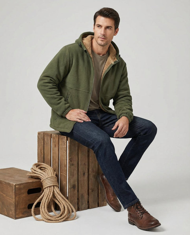 William | Men's Lambswool Zip Hoodie Pile-Lined Full Zip
