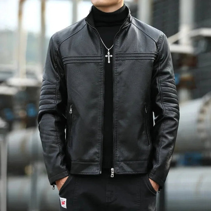 Charlie | Men's Zip-Up Biker Leather Jacket Mens Coats Jackets Stand Collar