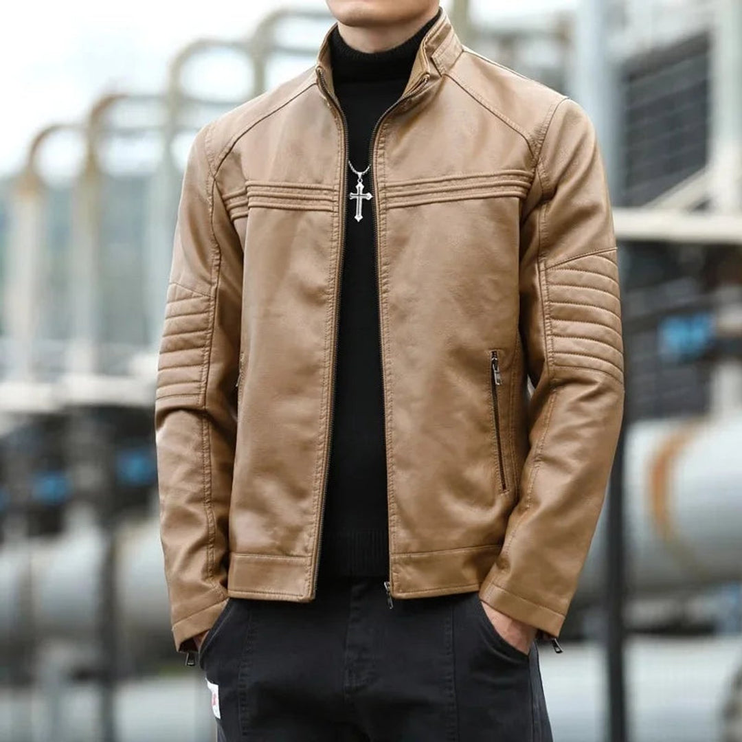 Charlie | Men's Zip-Up Biker Leather Jacket Mens Coats Jackets Stand Collar
