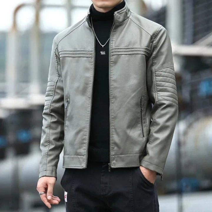 Charlie | Men's Zip-Up Biker Leather Jacket Mens Coats Jackets Stand Collar