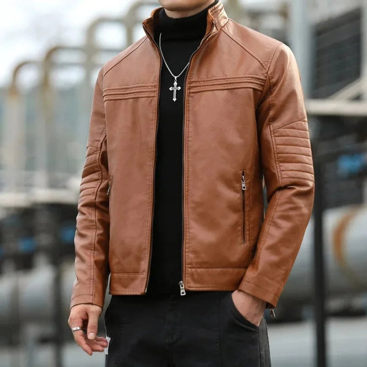 Charlie | Men's Zip-Up Biker Leather Jacket Mens Coats Jackets Stand Collar