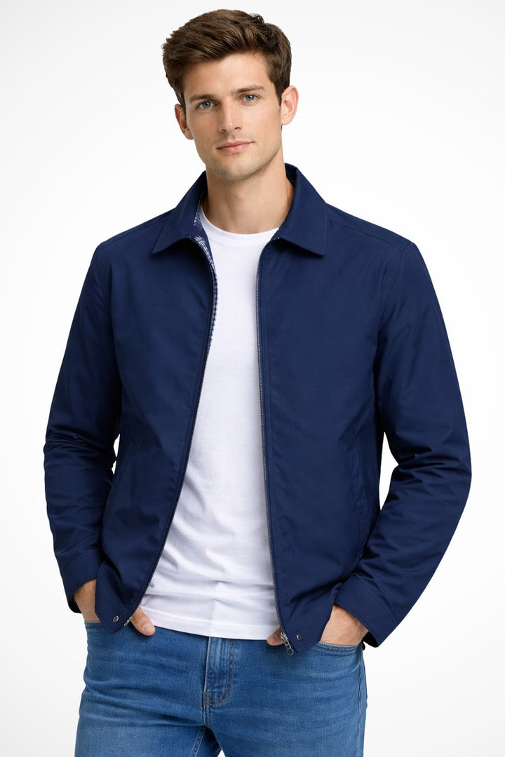 George | Men's Zip-Up Collared Harrington Jacket Check-Lined