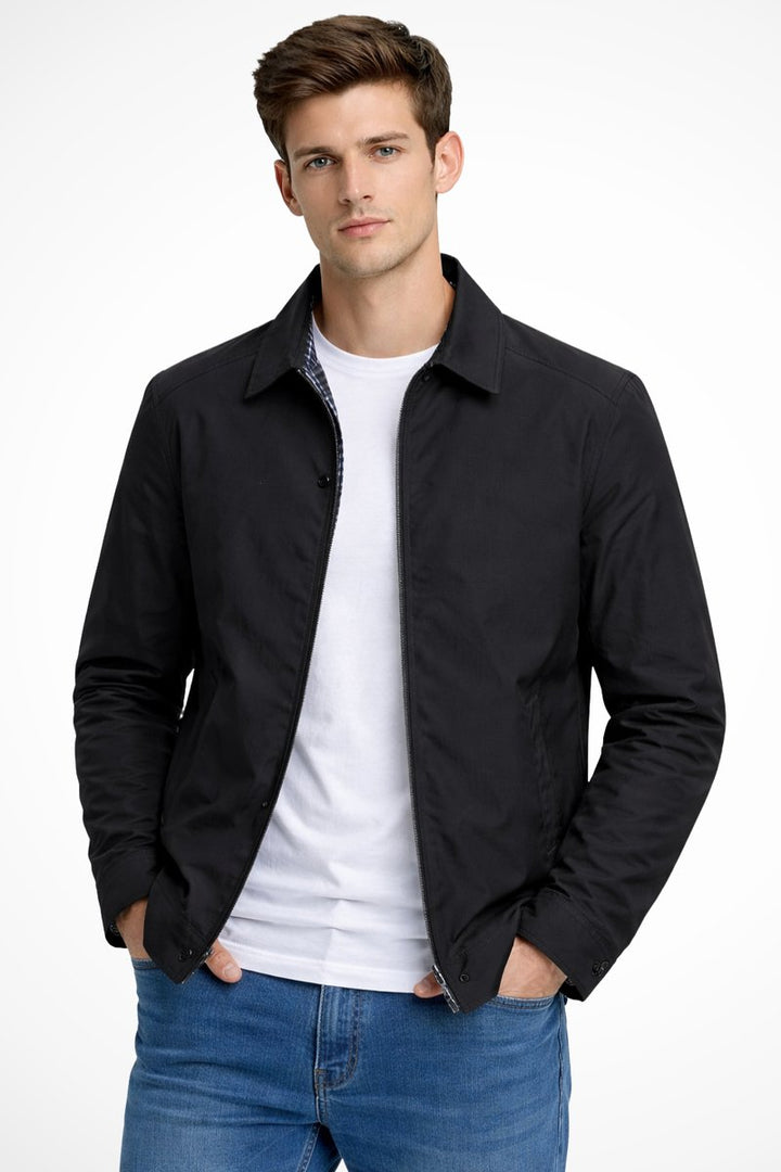 George | Men's Zip-Up Collared Harrington Jacket Check-Lined