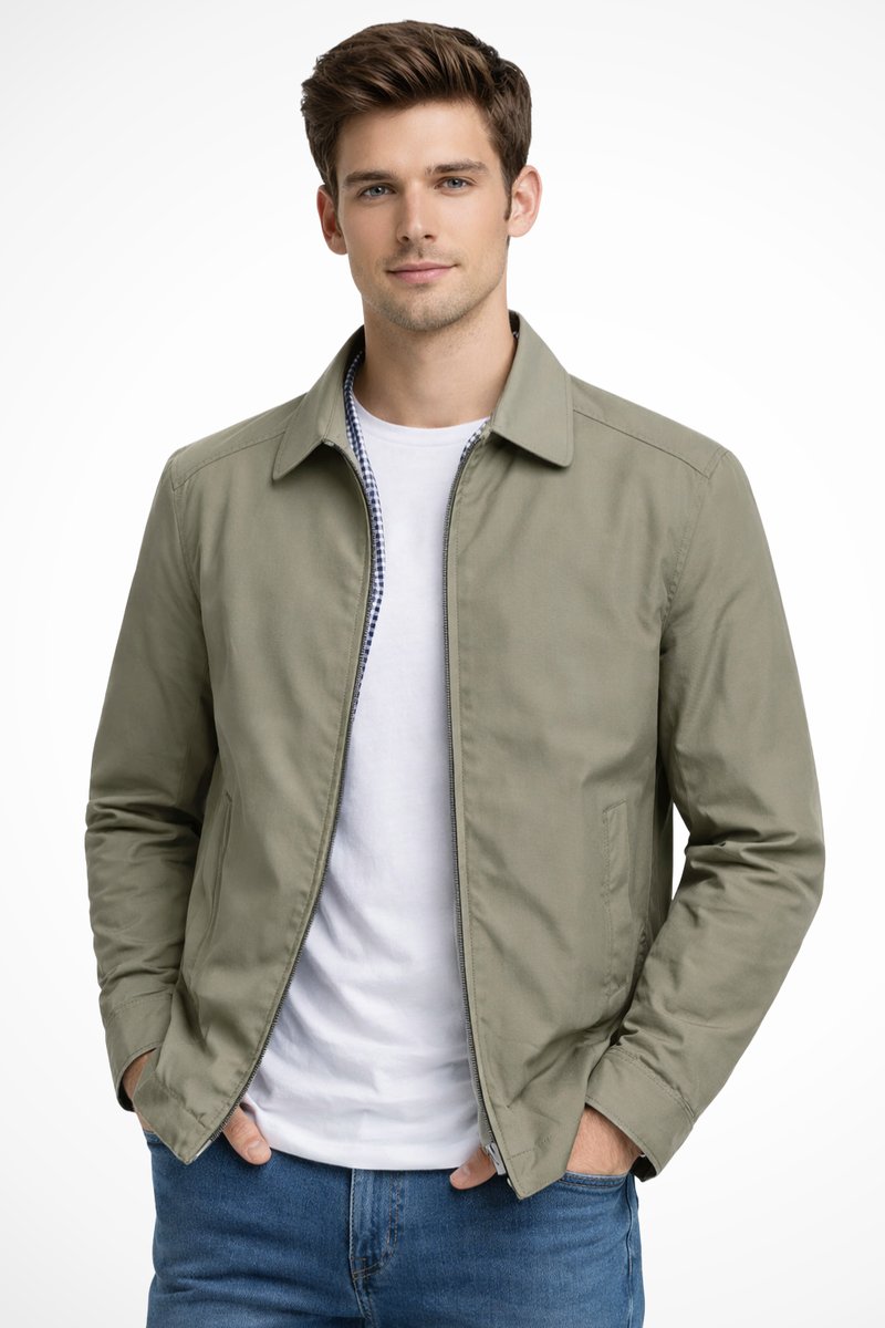 George | Men's Zip-Up Collared Harrington Jacket Check-Lined