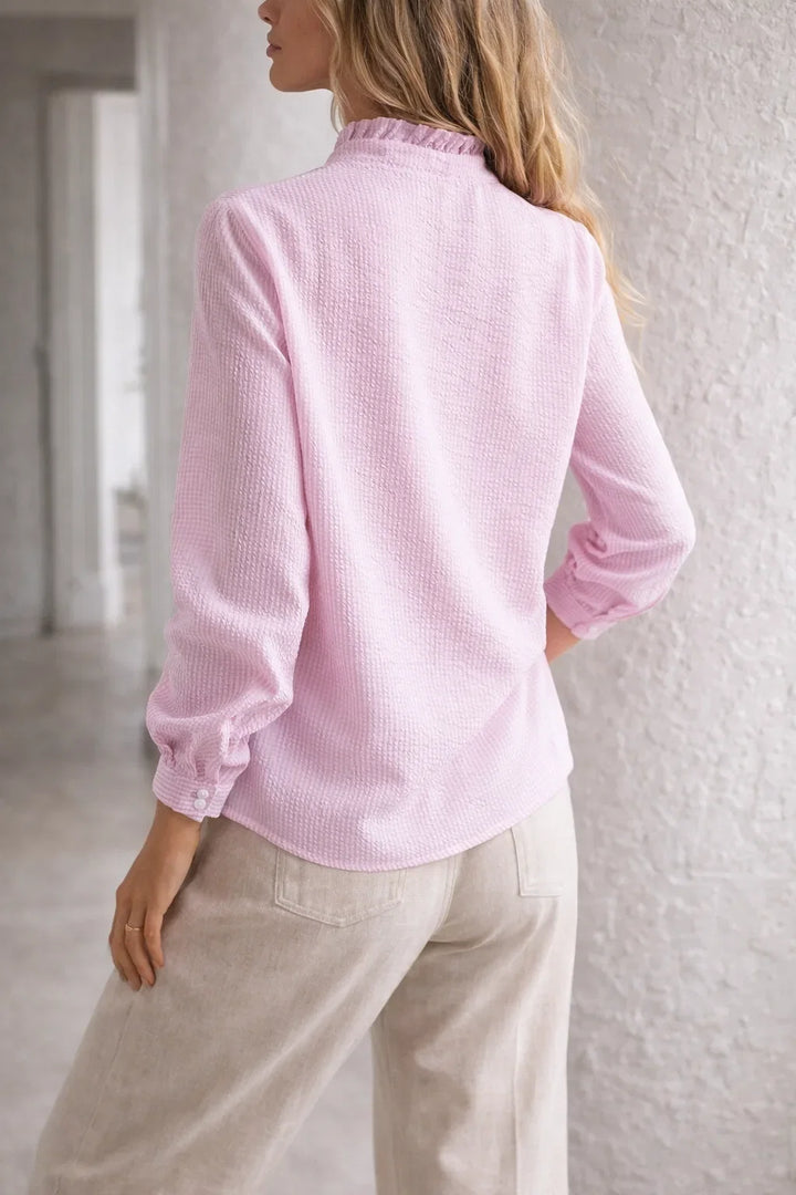 Molly | Women's Ruffle Front Blouse Mandarin Collar Long Sleeve