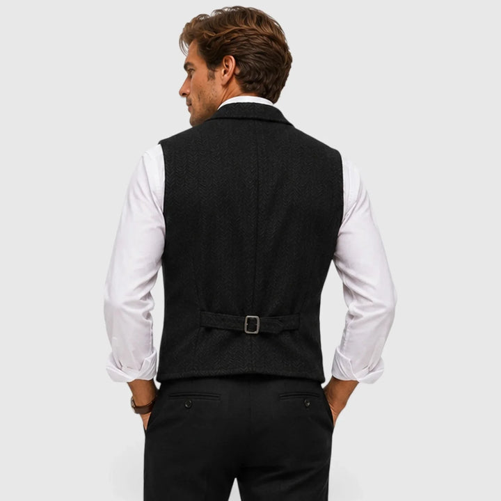 Leo | Men's Herringbone Waistcoat Wool Blend Slim Fit V-Neck Lapel