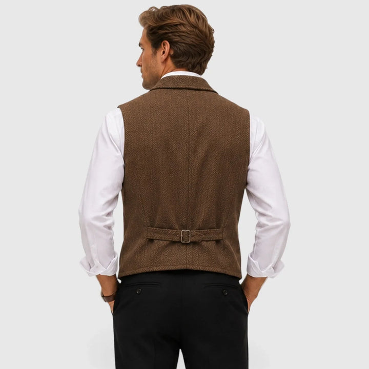 Leo | Men's Herringbone Waistcoat Wool Blend Slim Fit V-Neck Lapel