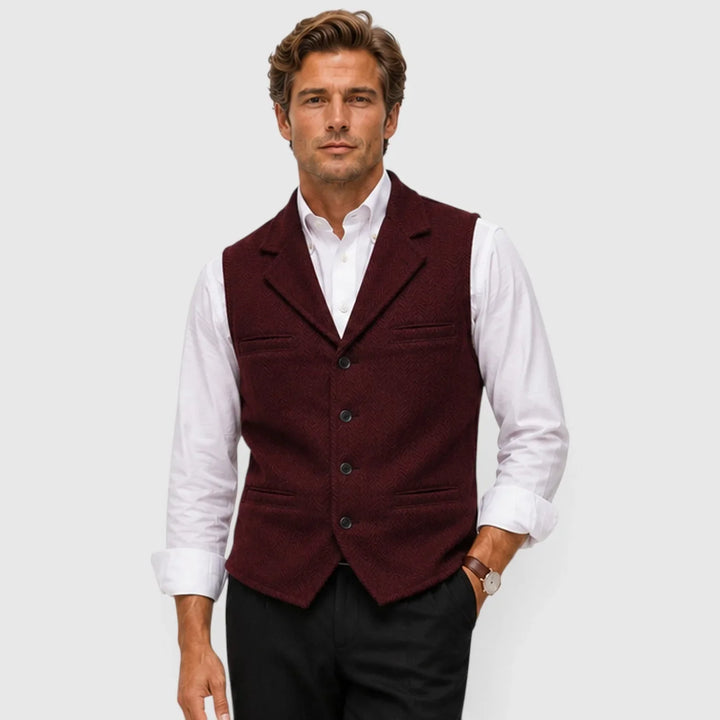 Leo | Men's Herringbone Waistcoat Wool Blend Slim Fit V-Neck Lapel