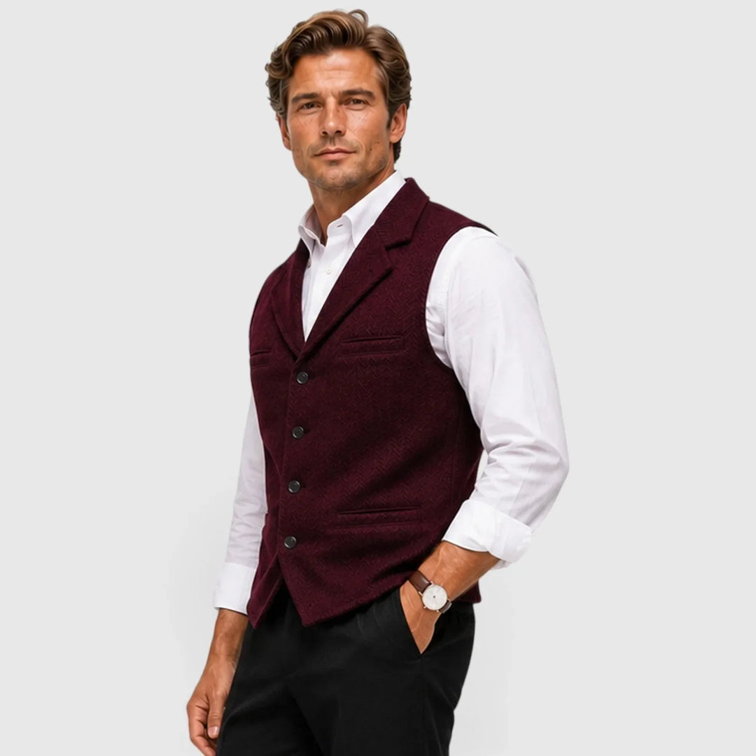 Leo | Men's Herringbone Waistcoat Wool Blend Slim Fit V-Neck Lapel