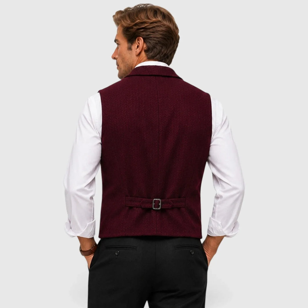 Leo | Men's Herringbone Waistcoat Wool Blend Slim Fit V-Neck Lapel