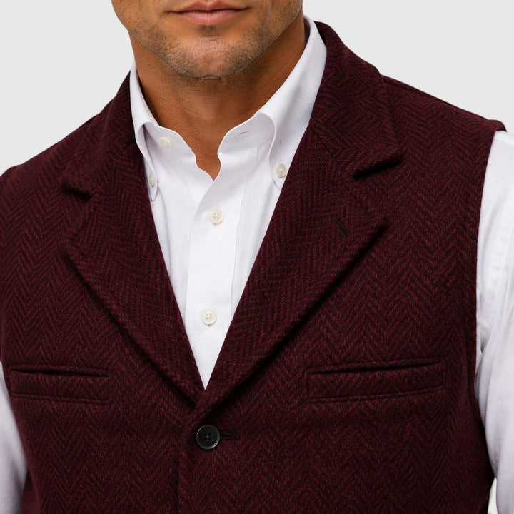 Leo | Men's Herringbone Waistcoat Wool Blend Slim Fit V-Neck Lapel