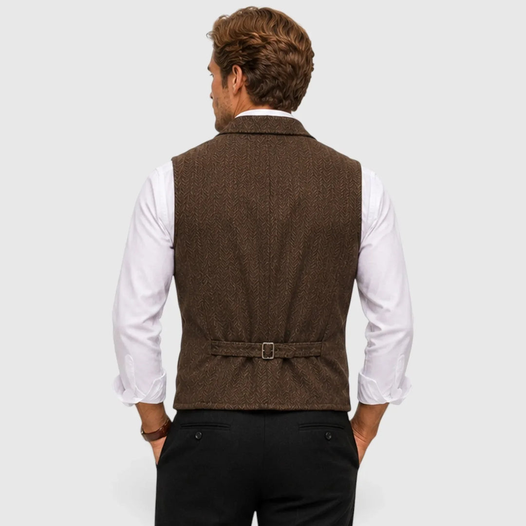 Leo | Men's Herringbone Waistcoat Wool Blend Slim Fit V-Neck Lapel