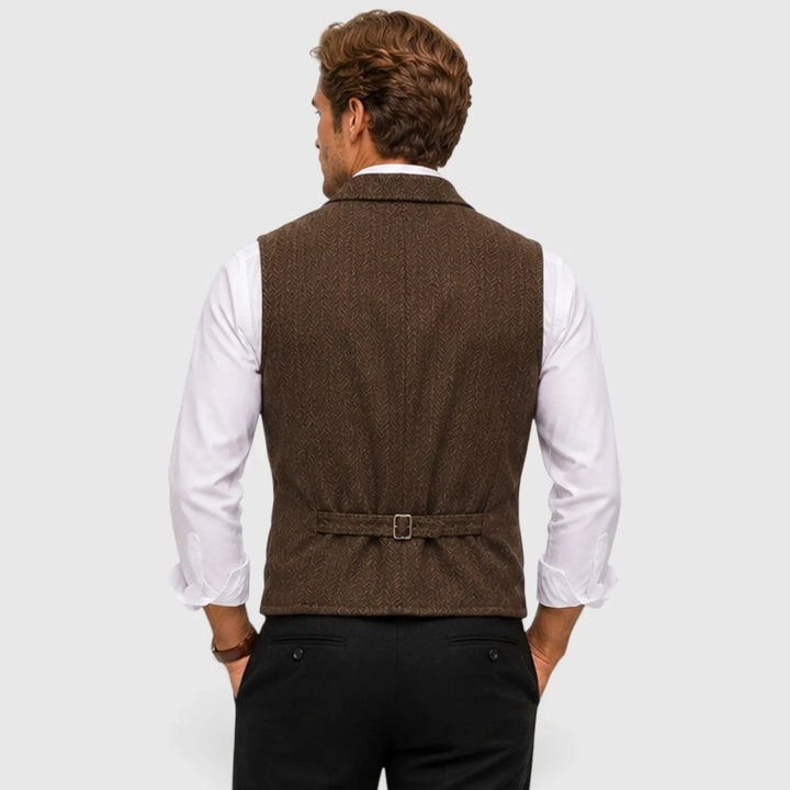 Leo | Men's Herringbone Waistcoat Wool Blend Slim Fit V-Neck Lapel