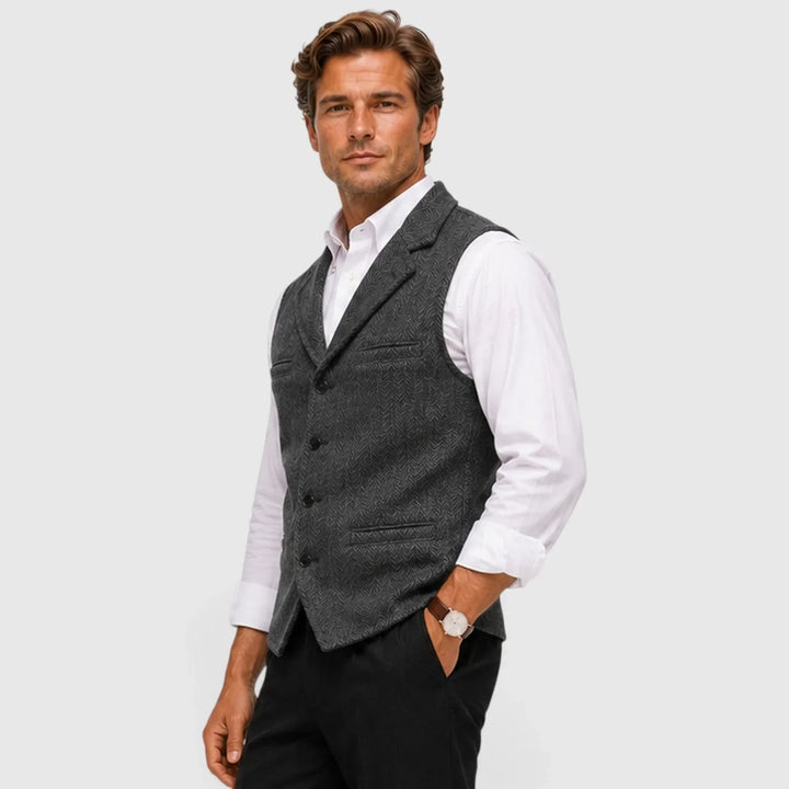 Leo | Men's Herringbone Waistcoat Wool Blend Slim Fit V-Neck Lapel