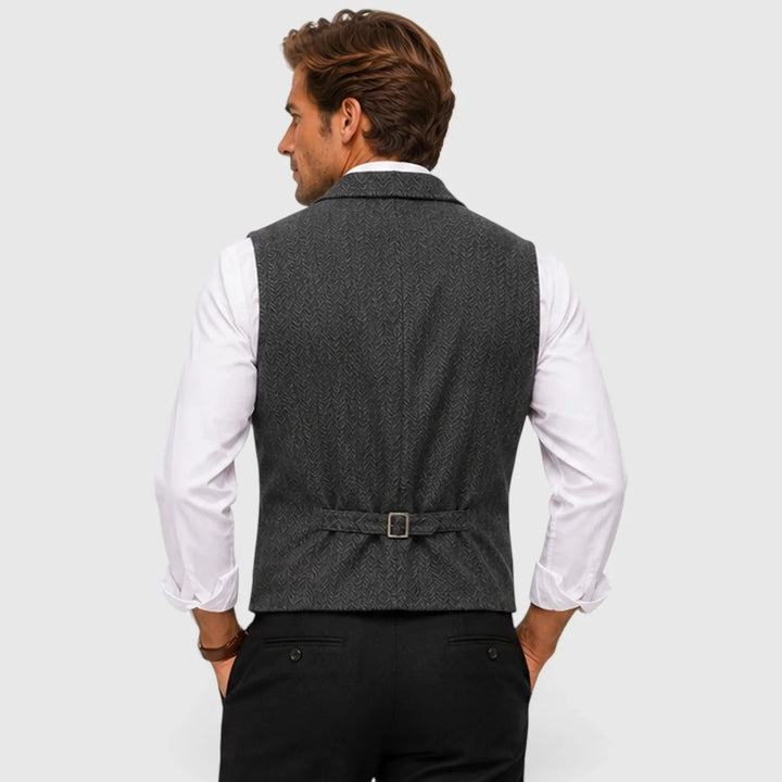 Leo | Men's Herringbone Waistcoat Wool Blend Slim Fit V-Neck Lapel