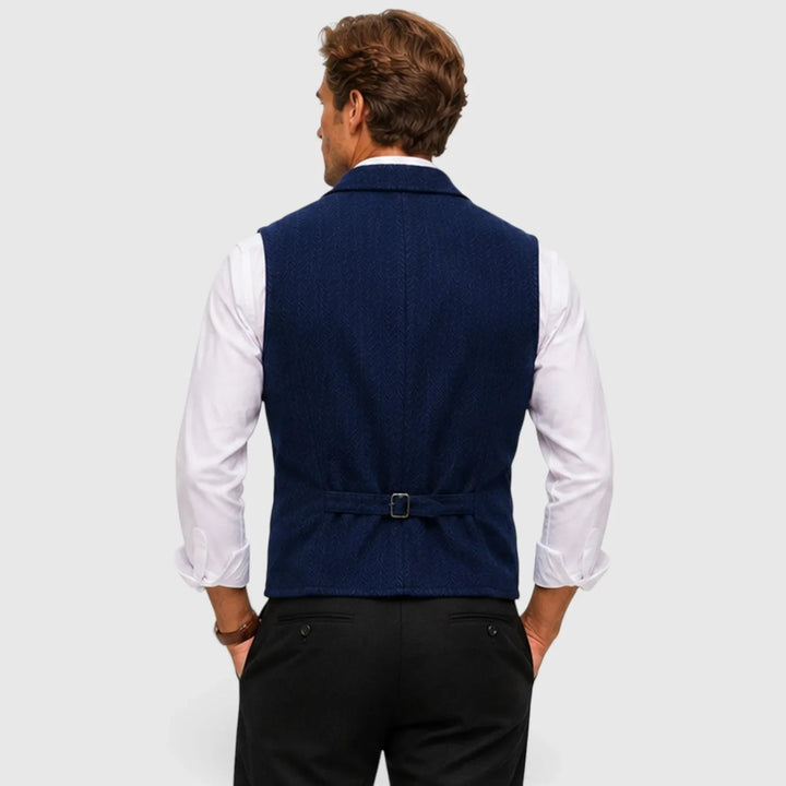 Leo | Men's Herringbone Waistcoat Wool Blend Slim Fit V-Neck Lapel
