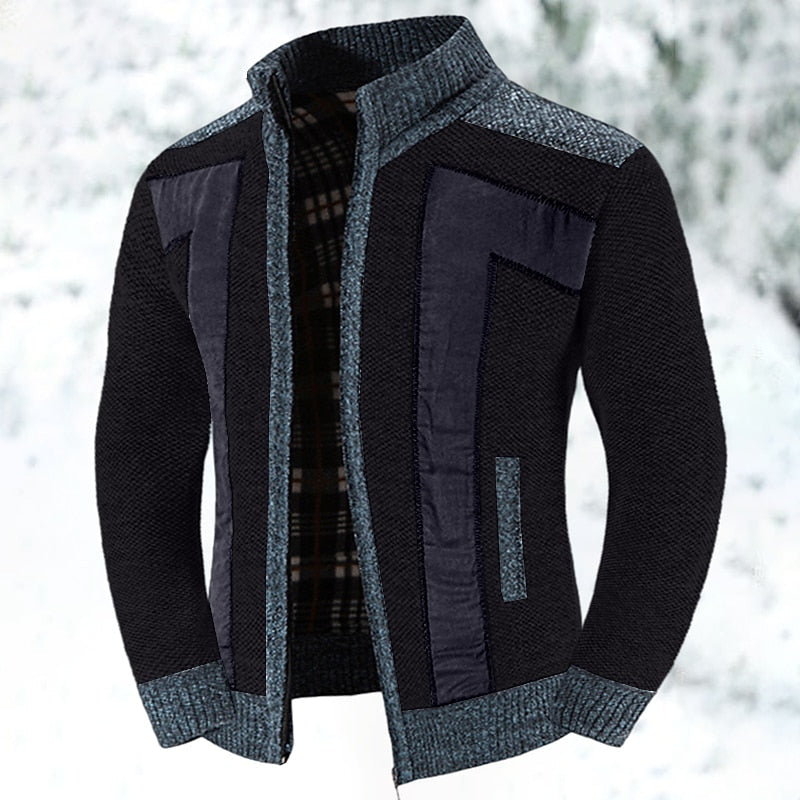 Bryson | Men's Zip-Up Knit Cardigan Brushed Lining Stand Collar Pockets