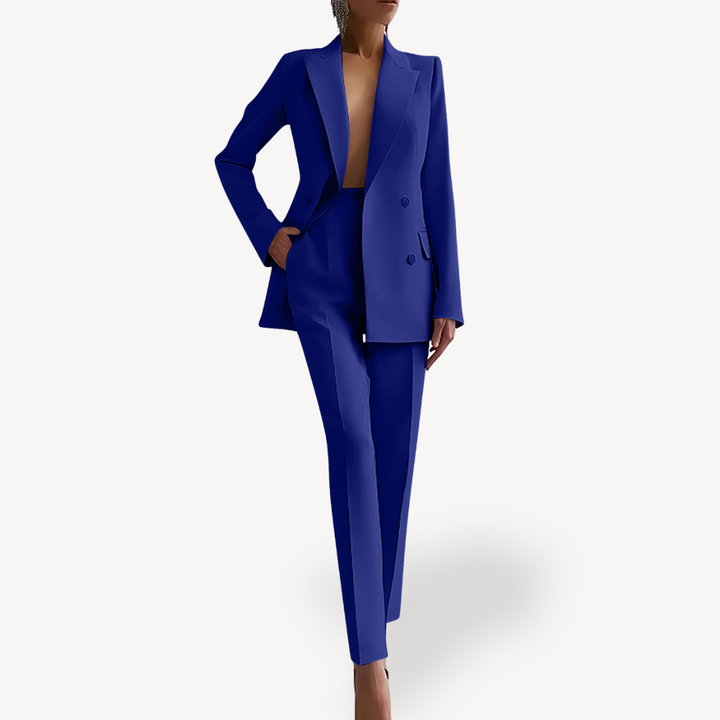 Women’s Tailored Trouser Suit – Double-Breasted Blazer Set for Business and Evening Wear