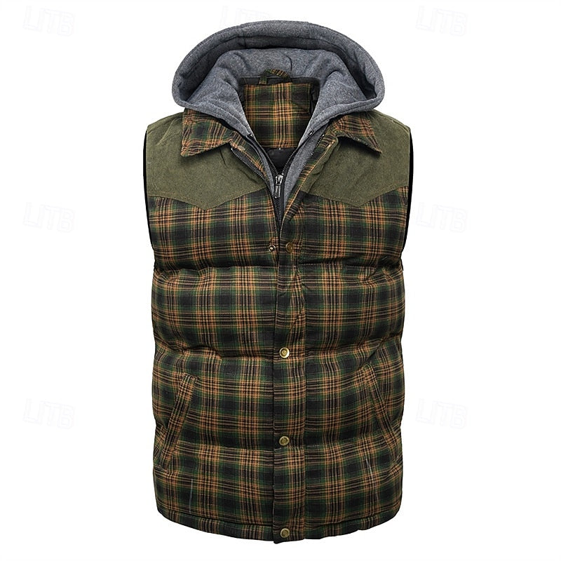 Keaton | Men's Hooded Quilted Gilet Padded Checked Body Warmer