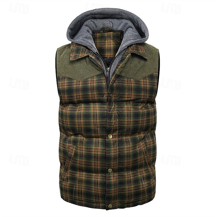 Keaton | Men's Hooded Quilted Gilet Padded Checked Body Warmer
