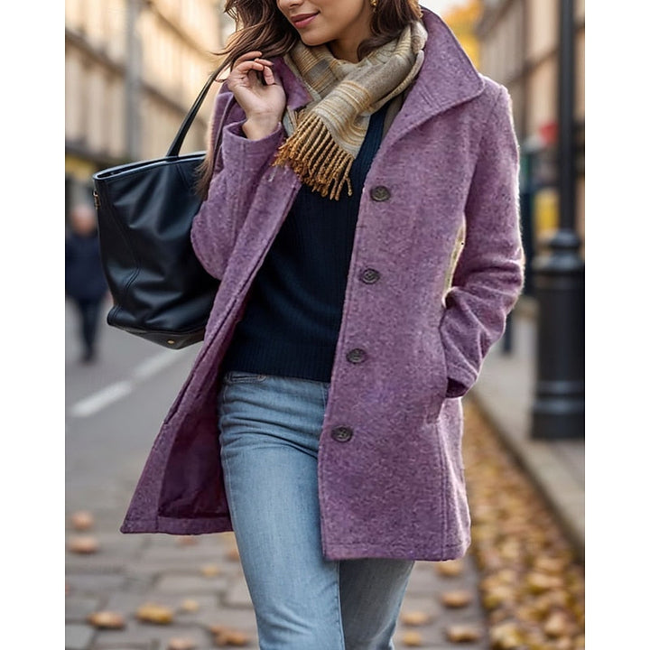 Notburga | Women's Brushed Coat Notch Collar Four-Button Side Pockets