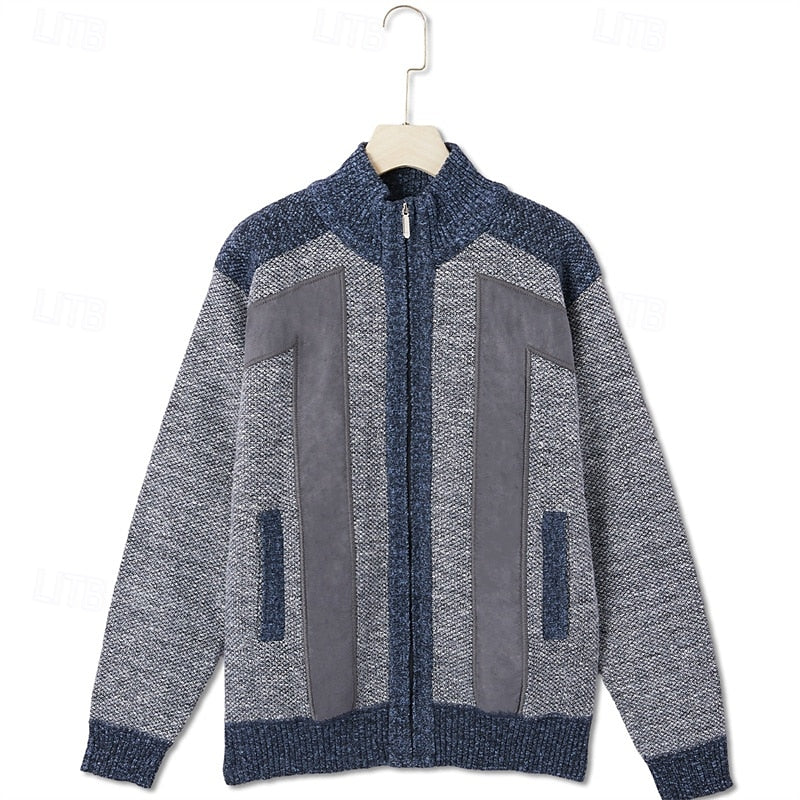 Bryson | Men's Zip-Up Knit Cardigan Brushed Lining Stand Collar Pockets