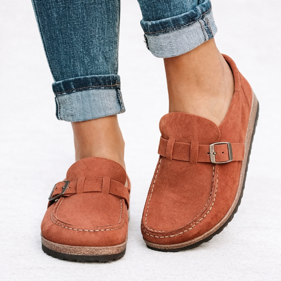 Tabitha | Women's Slip-On Loafers Buckle Detail Suede-Style