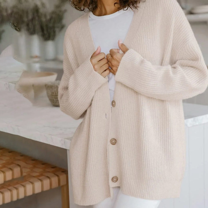 Tabitha | Women's Oversized Cashmere Cardigan V-Neck Ribbed Knit