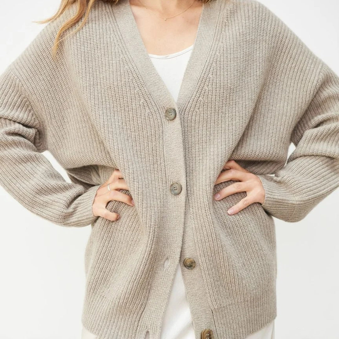 Tabitha | Women's Oversized Cashmere Cardigan V-Neck Ribbed Knit