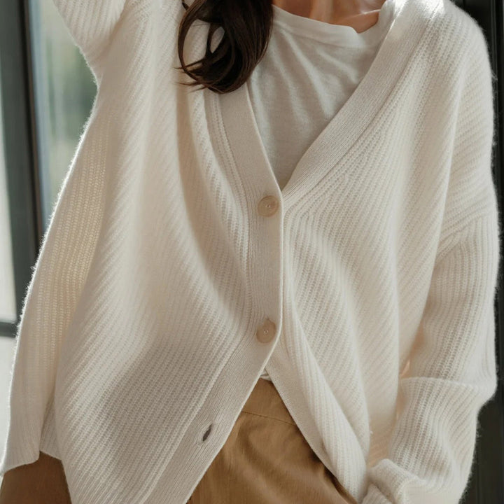Tabitha | Women's Oversized Cashmere Cardigan V-Neck Ribbed Knit