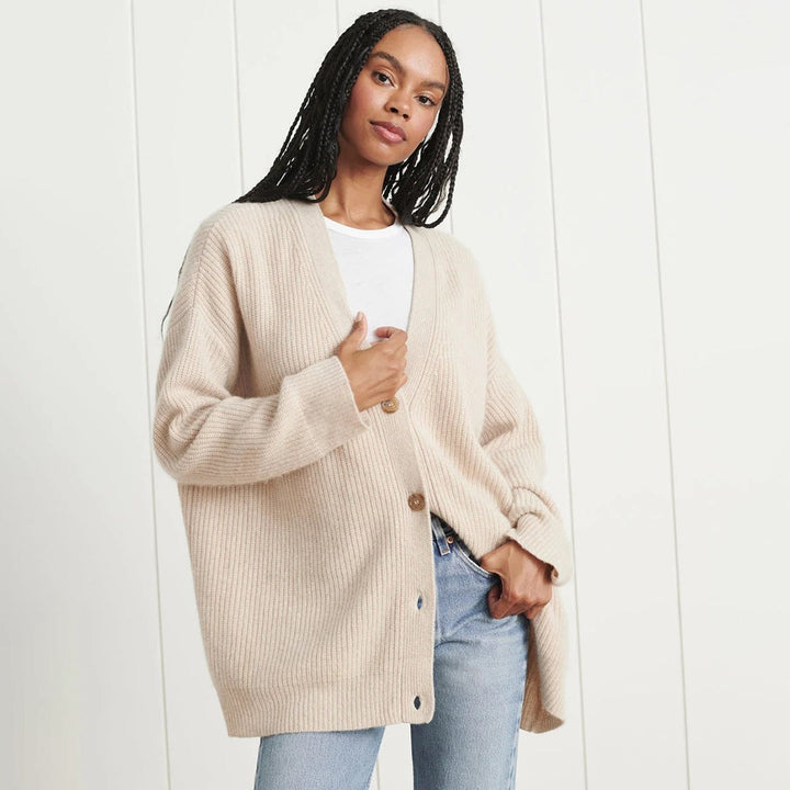 Tabitha | Women's Oversized Cashmere Cardigan V-Neck Ribbed Knit