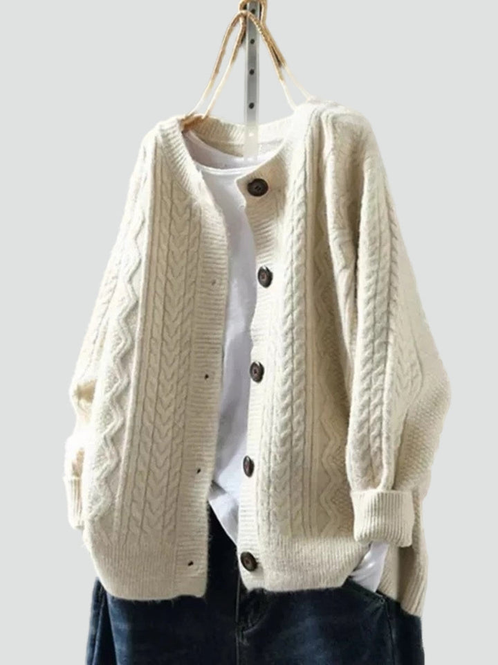 Winifred | Women's Oversized Cable Knit Cardigan Button-Up Crew Neck